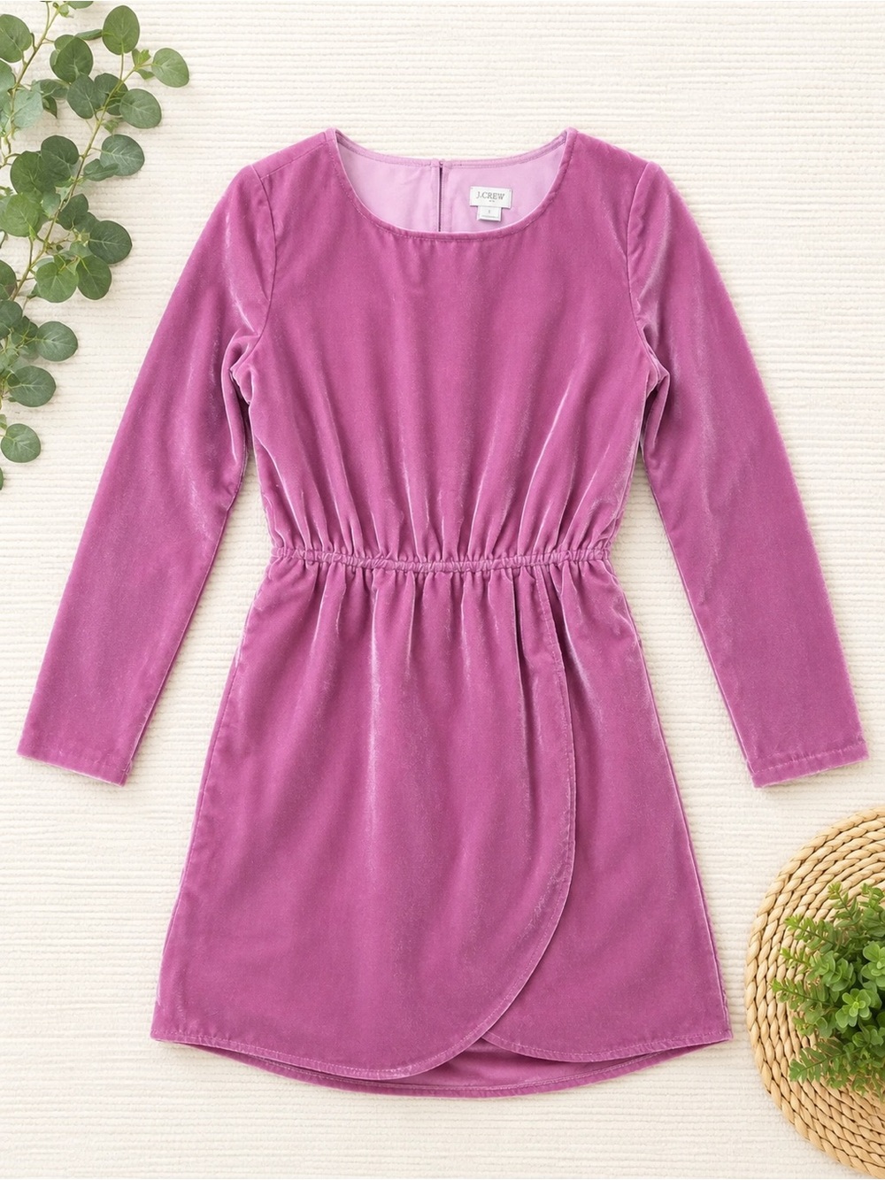 J.Crew Factory Velvet Tulip-Hem Dress in the color Guava Berry Pink